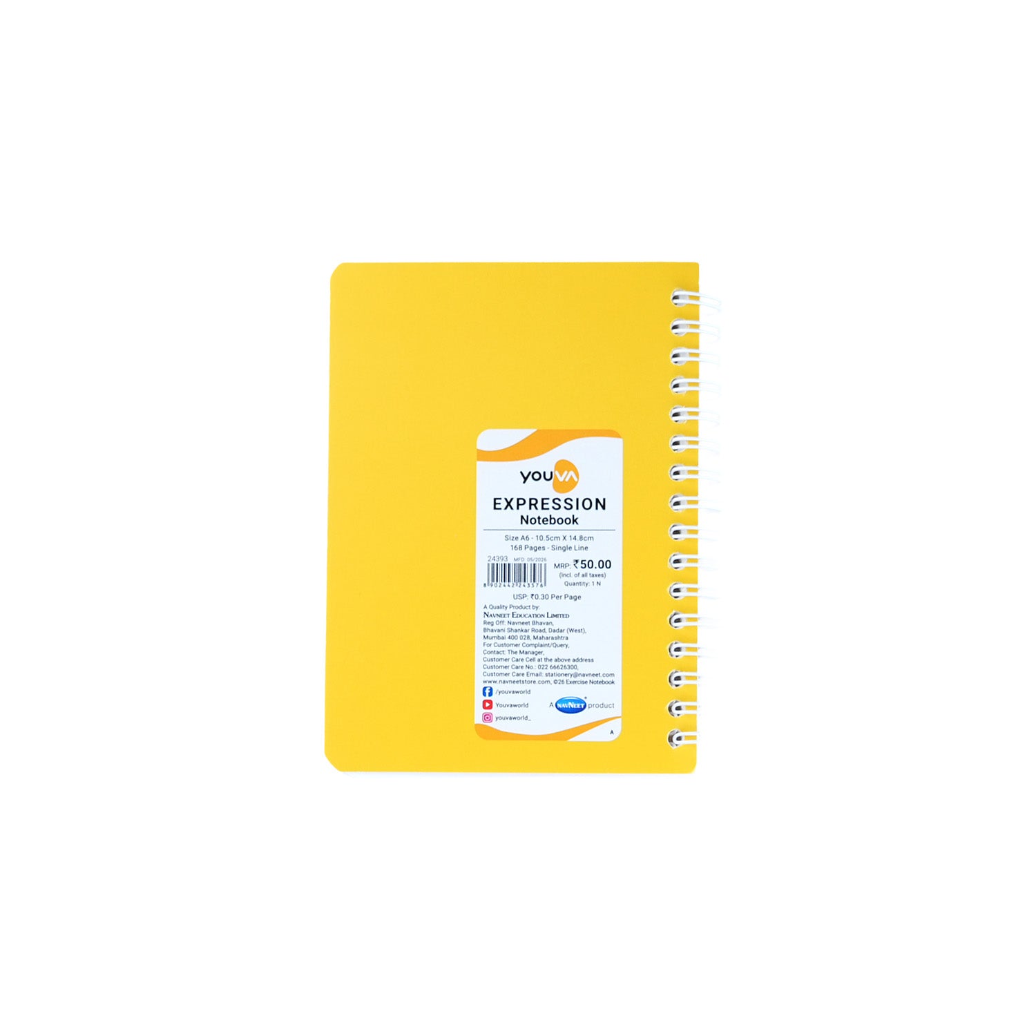 Youva Single Line Spiral Notebook 168 Pages A6 Size (CSDA624)