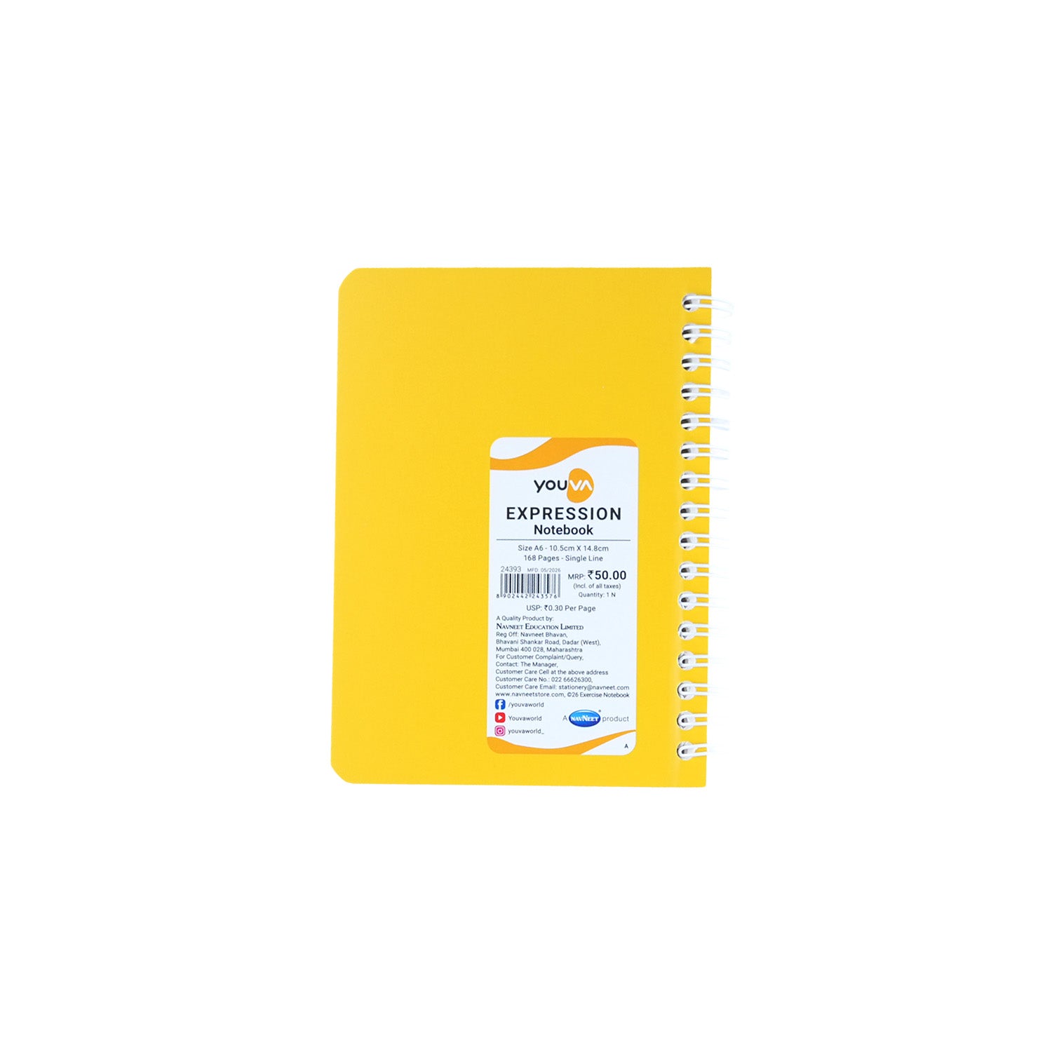 Youva Single Line Spiral Notebook 168 Pages A6 Size (CSDA621)