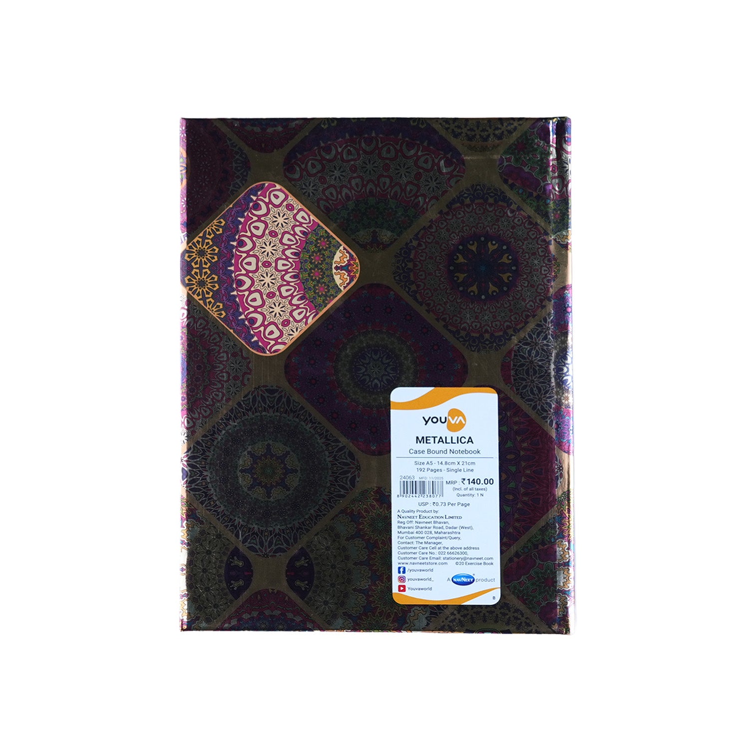 Youva Single Line Case Bound Notebook 192 Pages A5 Size (CSDA501)