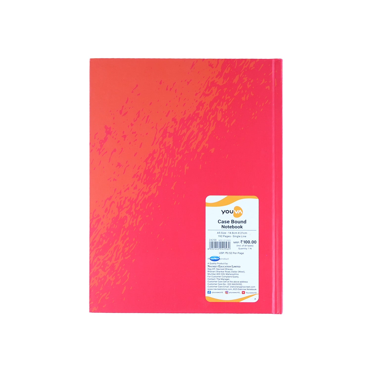 Youva Single Line Case Bound Notebook 192 Pages A5 Size (CSDA519)