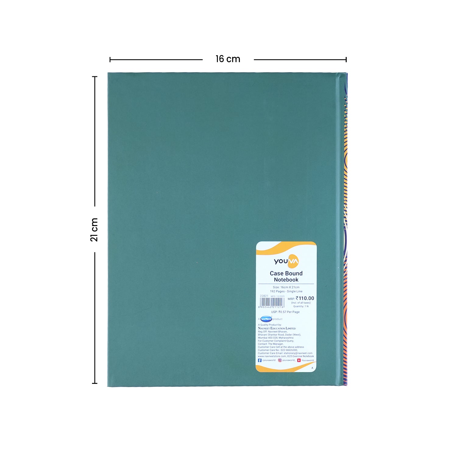Youva Single Line Case Bound Notebook 192 Pages 16x21 cm (CSD162104)