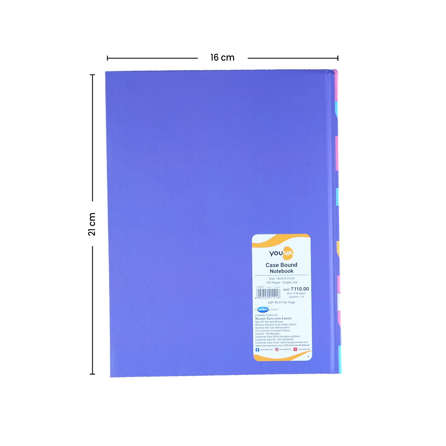 Youva Single Line Case Bound Notebook 192 Pages 16x21 cm (CSD162106)