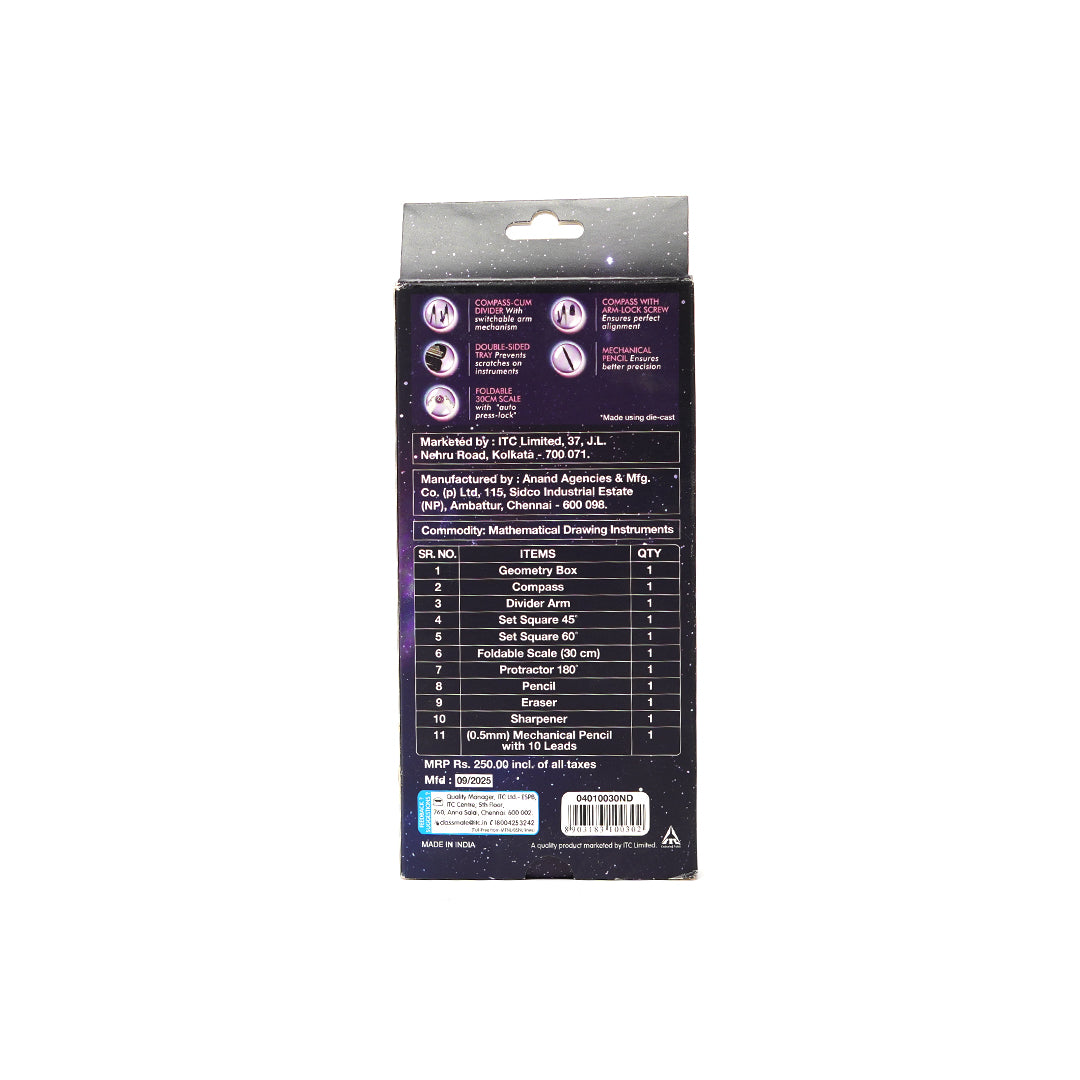Classmate Asteroid Geometry Box | Premium High-Precision Mathematical Tool Kit with Foldable Scale & Mechanical Pencil