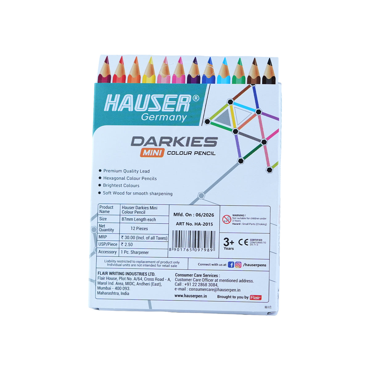 Hauser Darkies Colour Pencils Set | 12 Vibrant Shades Art Set with Sharpener