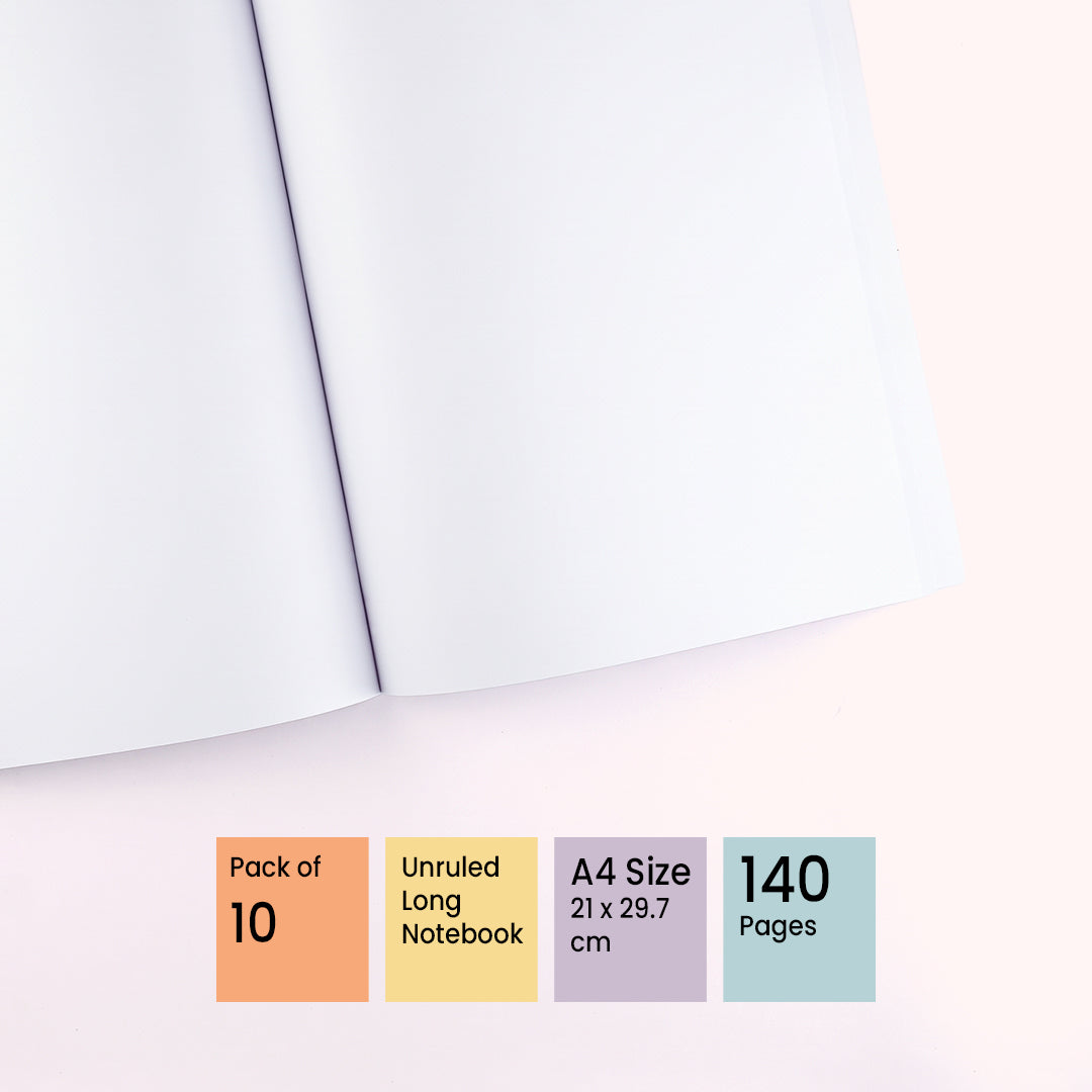 Youva Staller Premium Unruled A4 Long Notebook 140 Pages 6 Pack