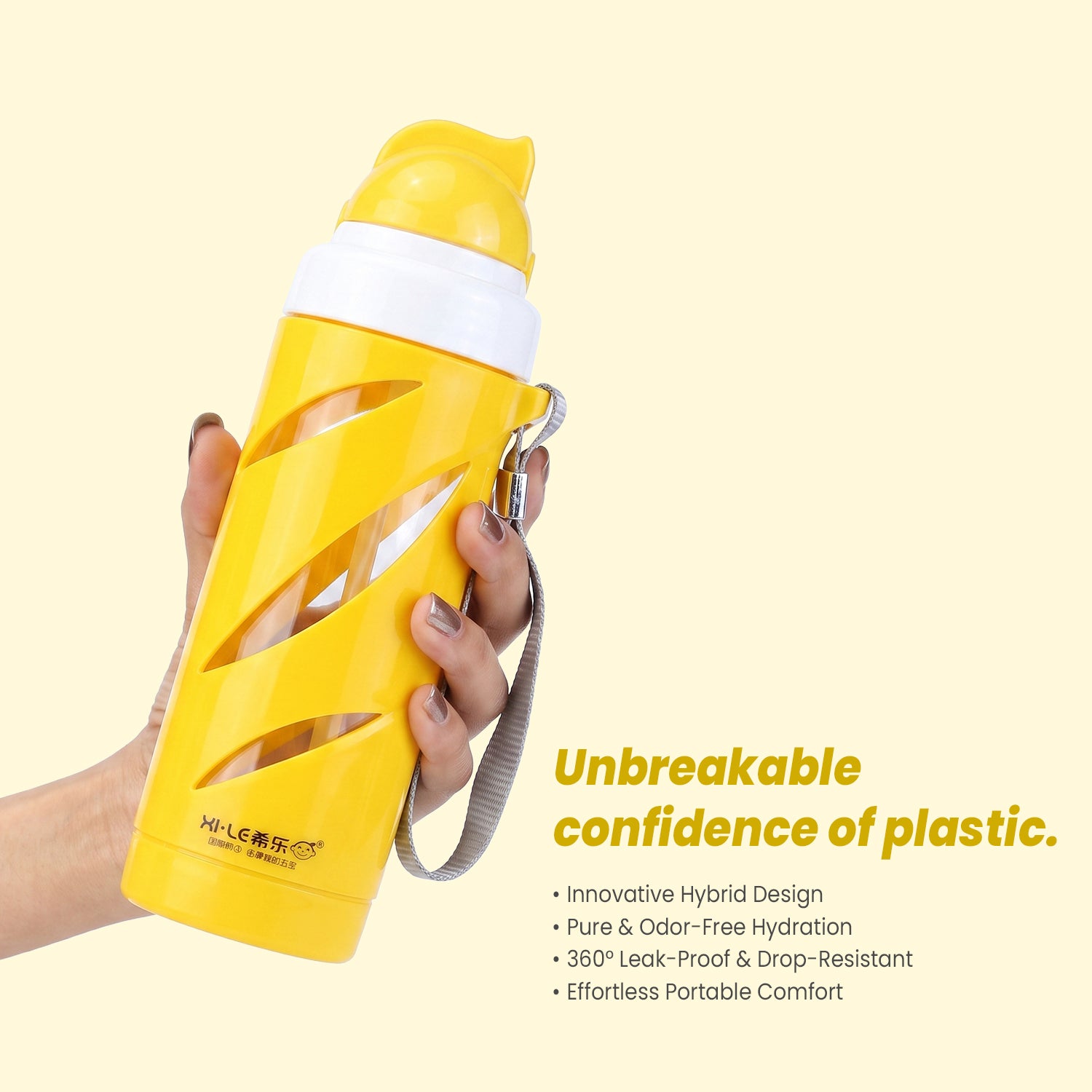 300ml Kids Glass Water Bottle with Strap | Drop-Proof Hybrid Travel Flask