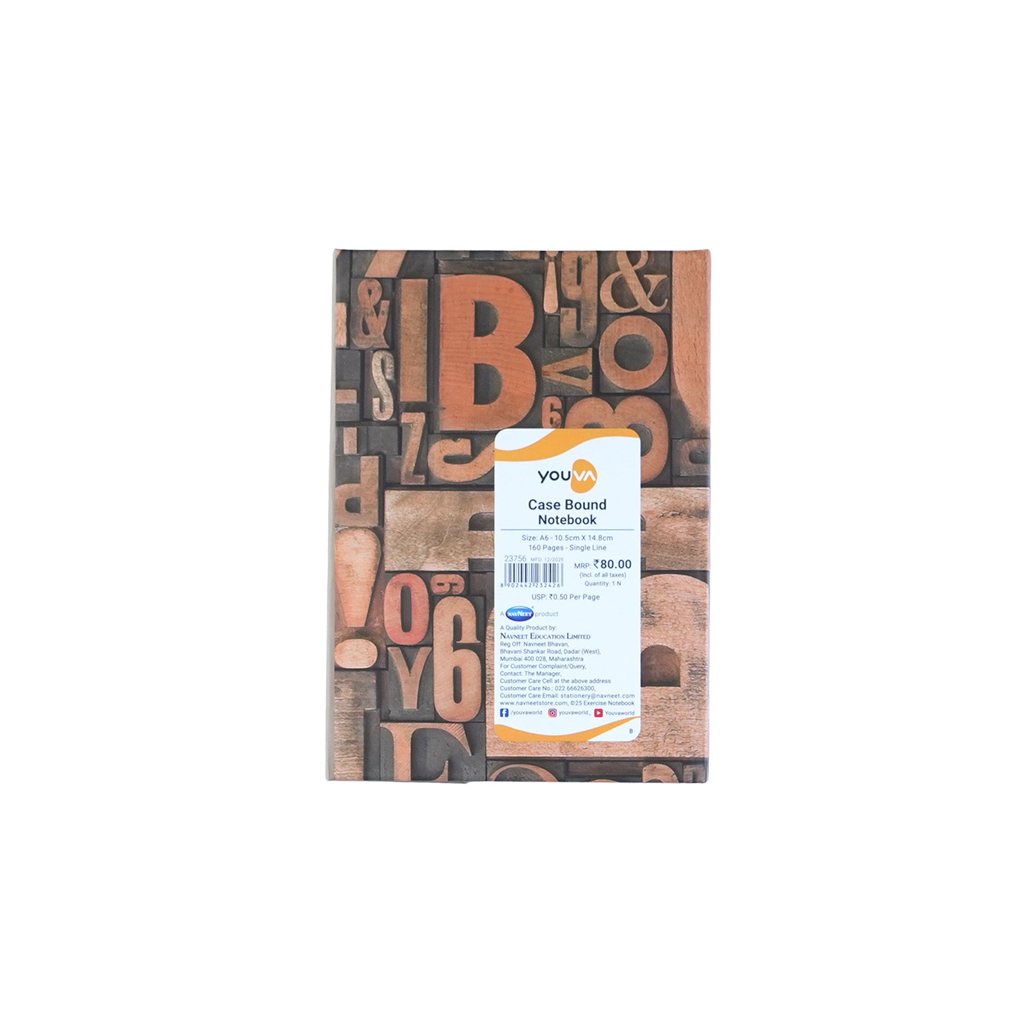 Youva Single Line Case Bound Notebook 160 Pages A6 Size (CSDA608)