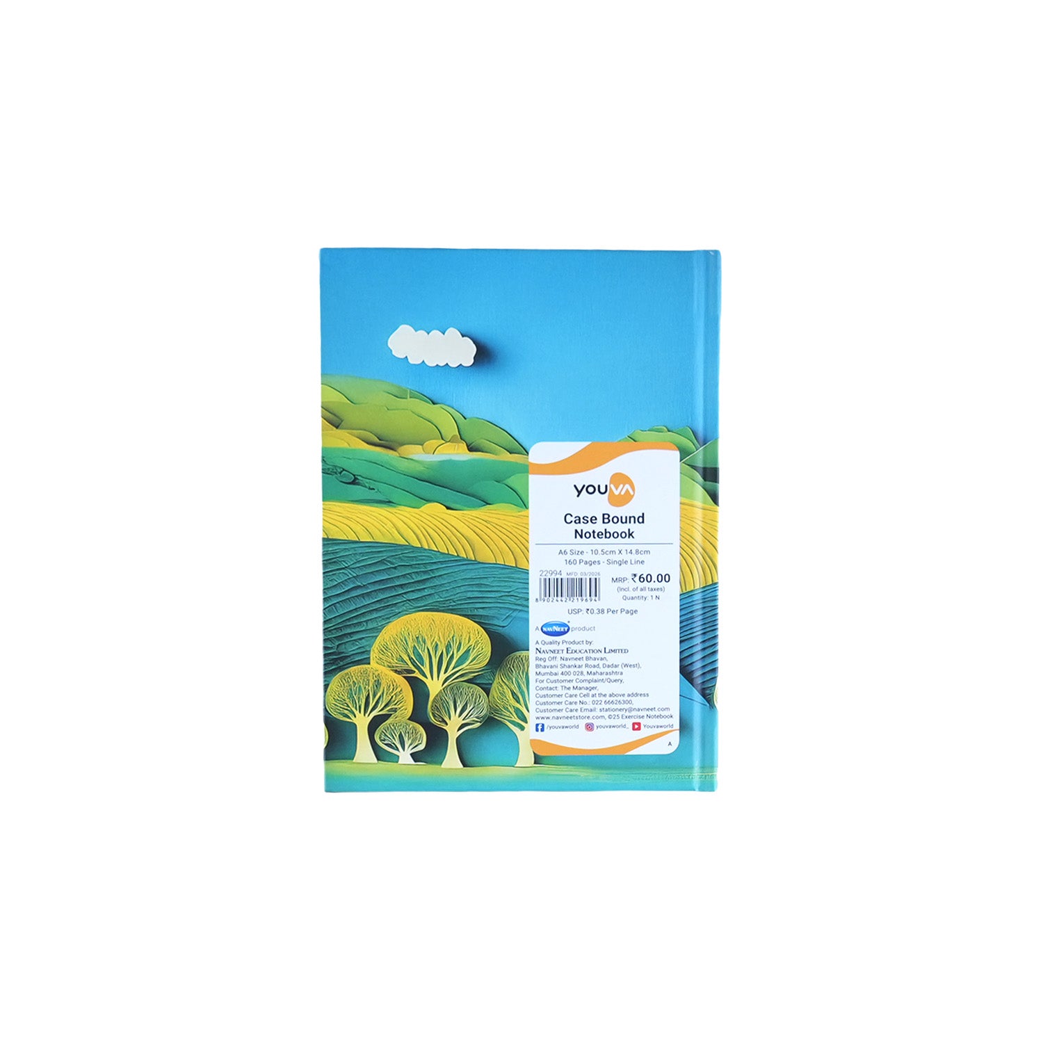 Youva Single Line Case Bound Notebook 160 Pages A6 Size (CSDA603)