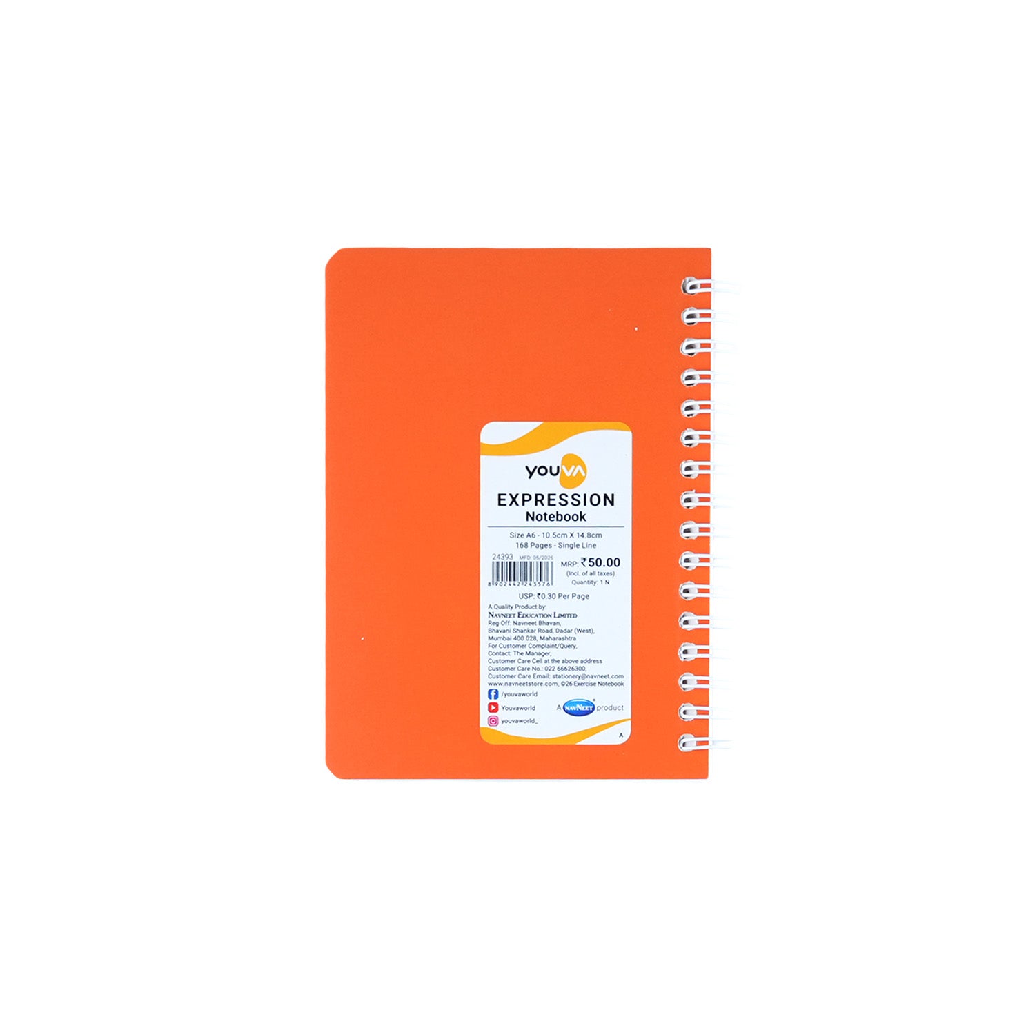 Youva Single Line Spiral Notebook 168 Pages A6 Size (CSDA620)