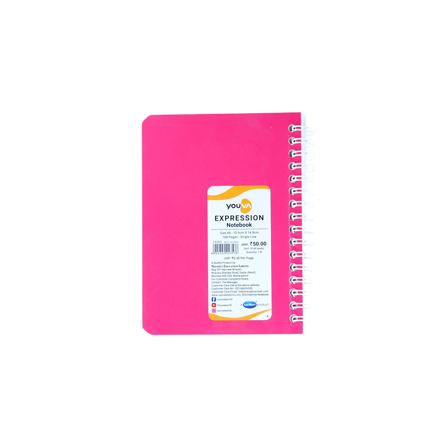 Youva Single Line Spiral Notebook 168 Pages A6 Size (CSDA622)