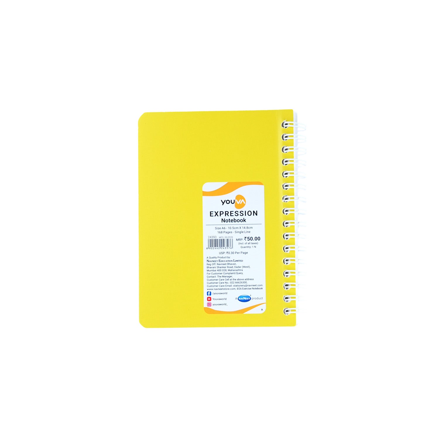 Youva Single Line Spiral Notebook 168 Pages A6 Size (CSDA623)