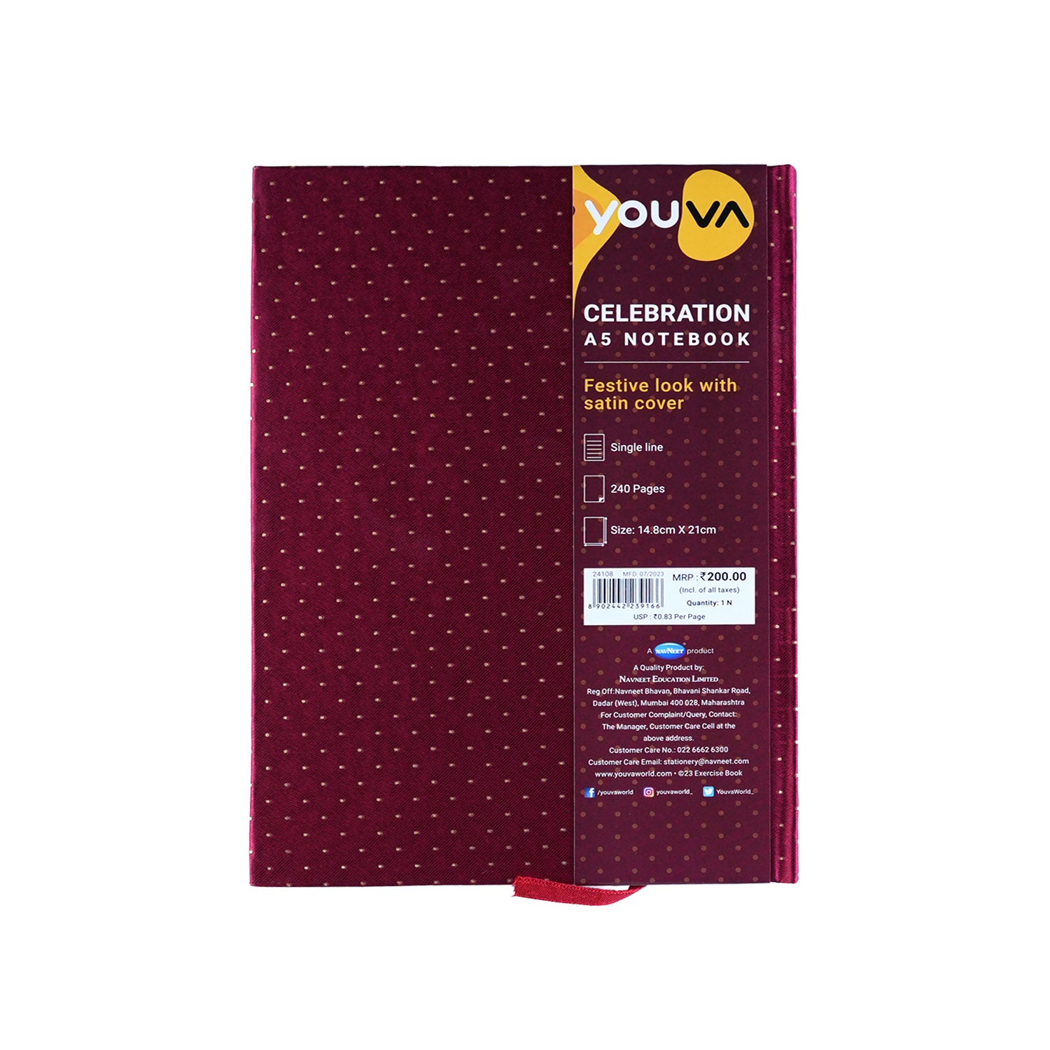 Youva Single Line Case Bound Notebook 240 Pages A5 Size (CSDA525)