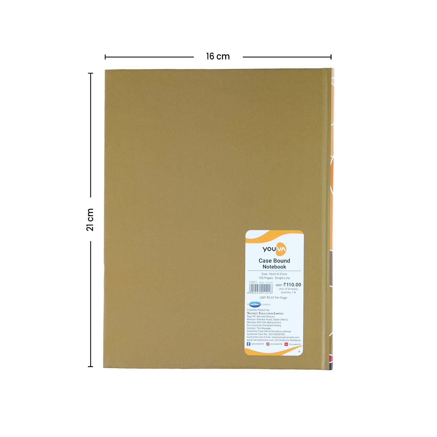 Youva Single Line Case Bound Notebook 192 Pages 16x21 cm (CSD162103)