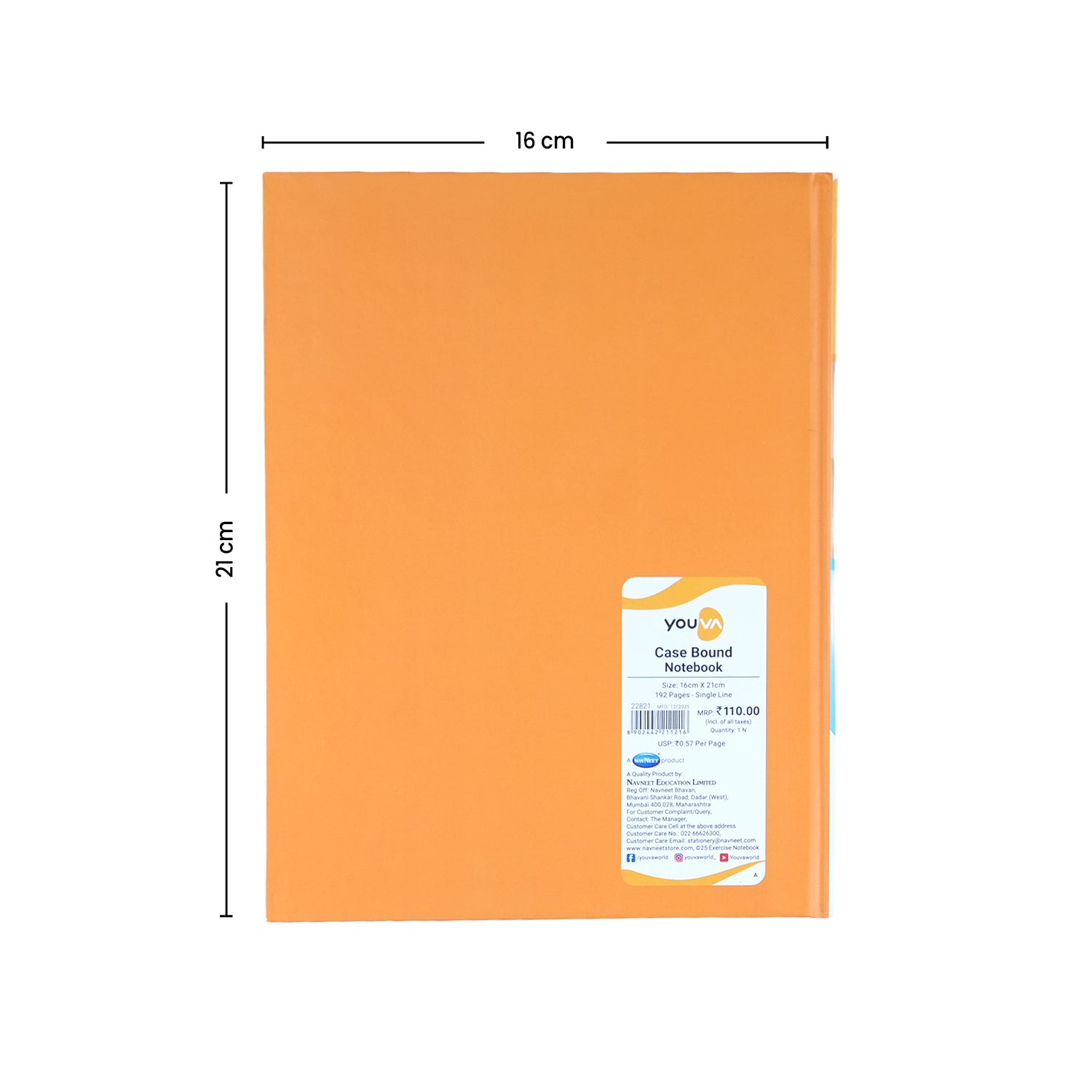 Youva Single Line Case Bound Notebook 192 Pages 16x21 cm (CSD162105)