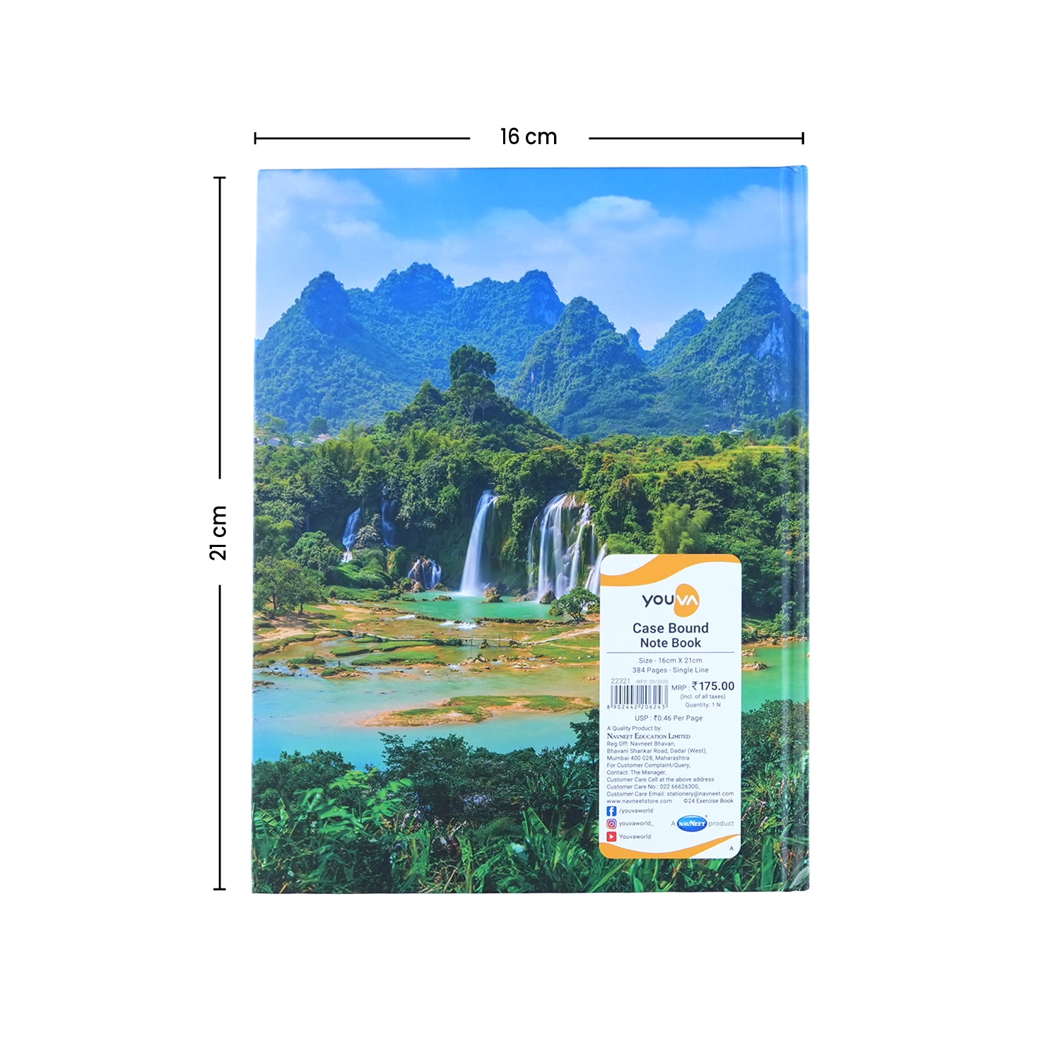 Youva Single Line Case Bound Notebook 384 Pages 16x21 cm (CSD162109)