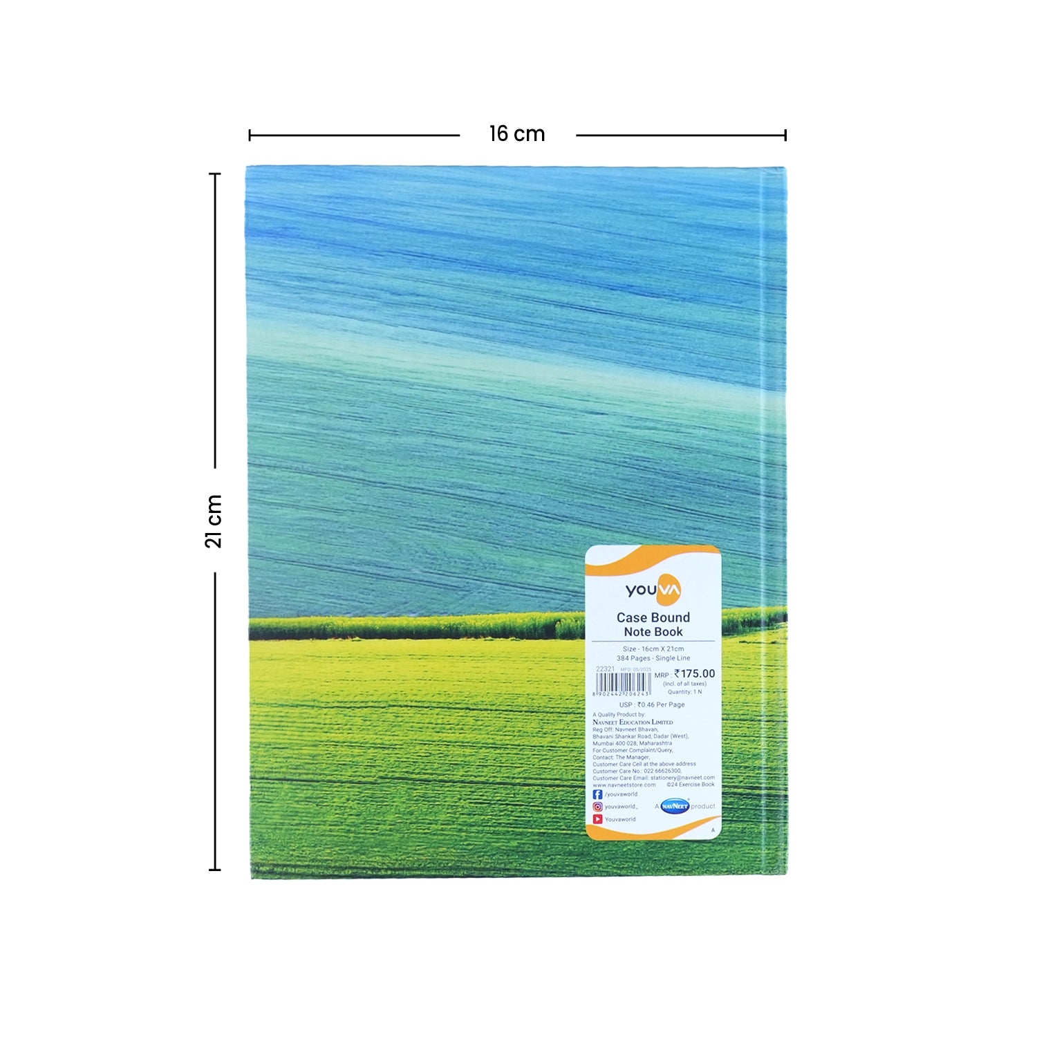 Youva Single Line Case Bound Notebook 384 Pages 16x21 cm (CSD162112)