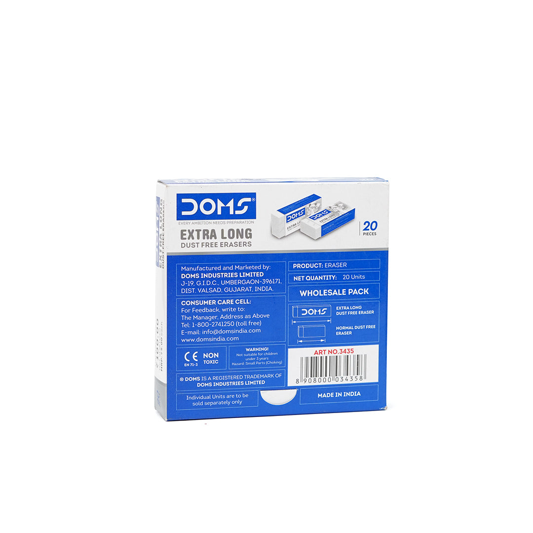 DOMS Extra Long Dust-Free Eraser | Premium High-Performance Clean Erasing Rubber for Students & Artists
