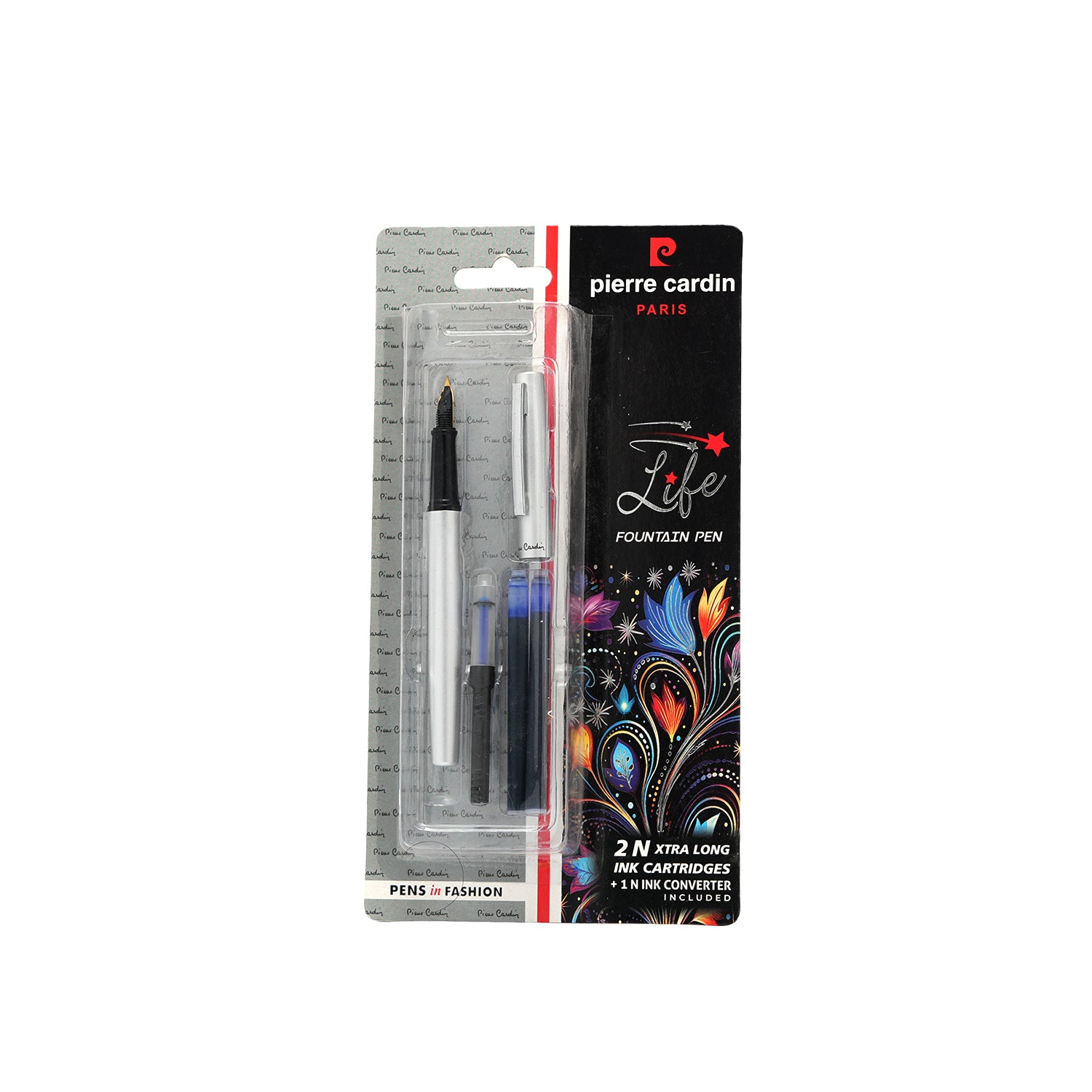 Pierre Cardin Life Silver Fountain Pen with Converter Set