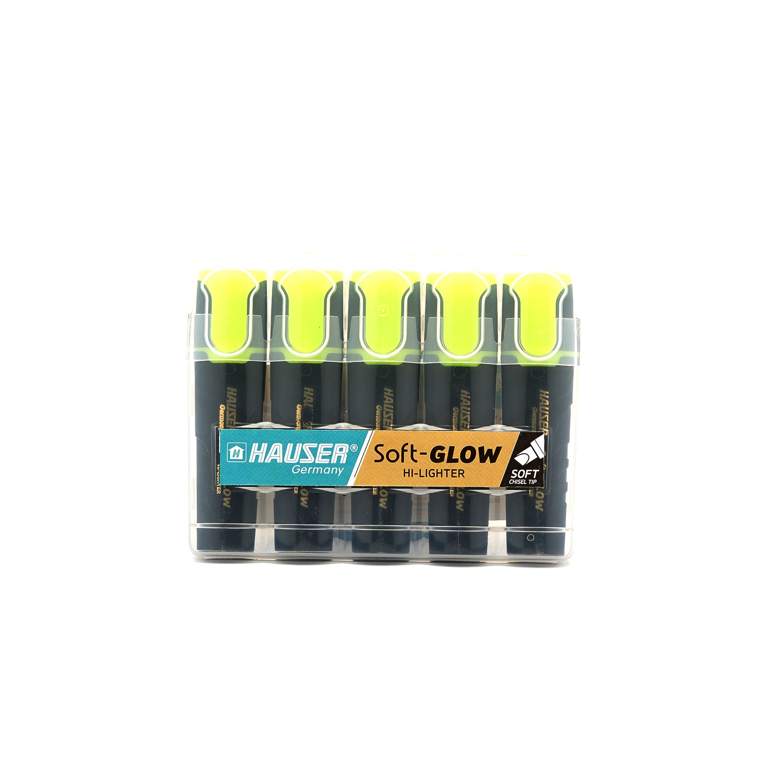 Hauser Soft Glow Fluorescent Yellow Chisel Tip Highlighters 5-Pack