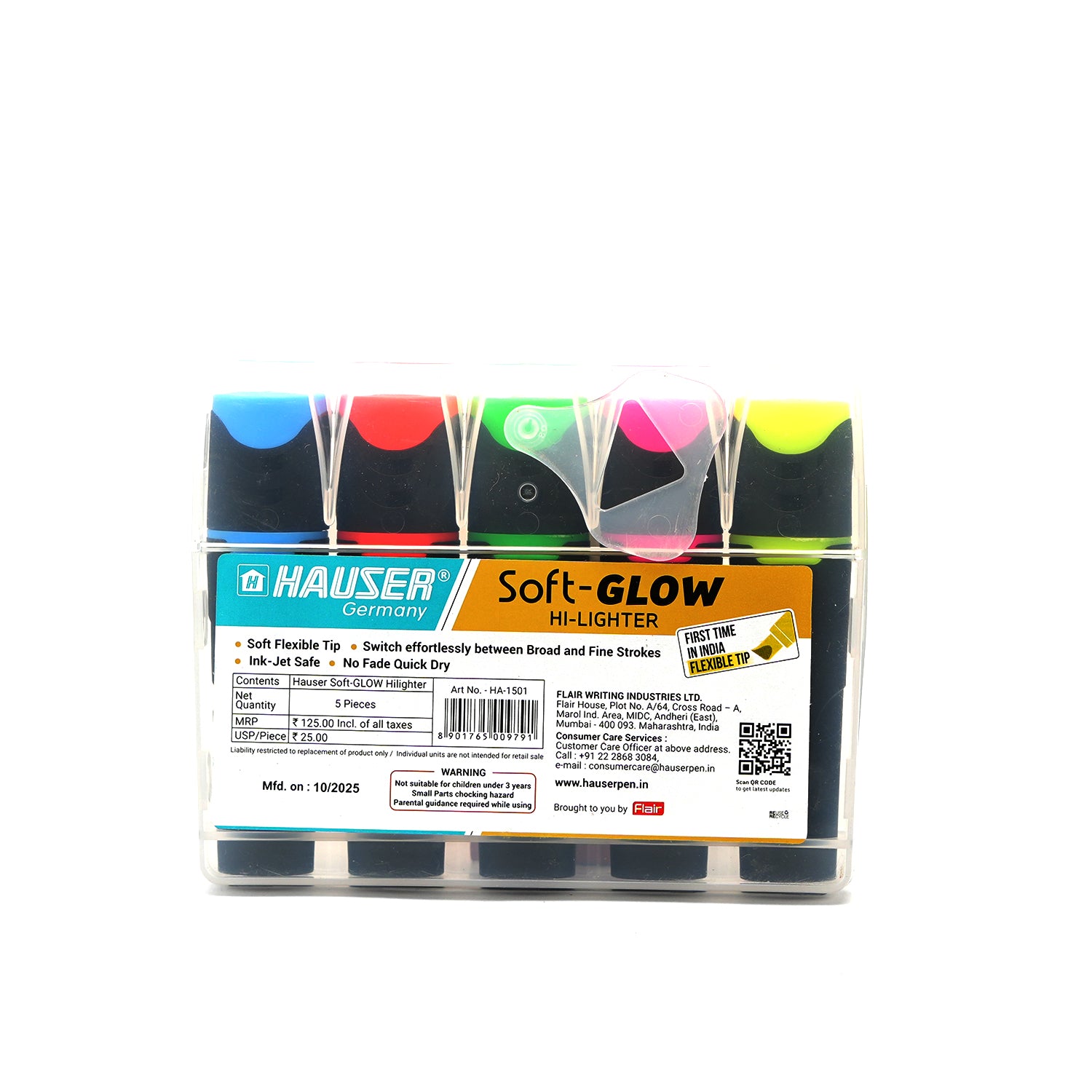 Hauser Soft Glow Assorted Multicolor Chisel Tip Highlighters 5-Pack
