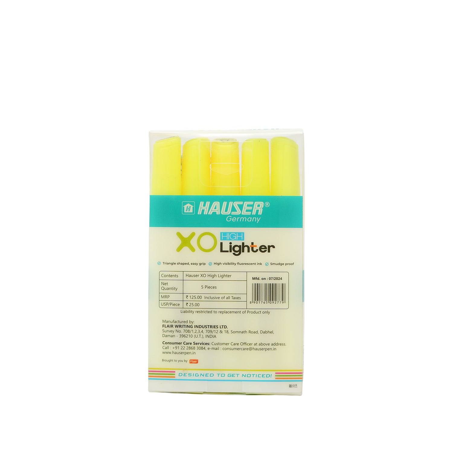 Hauser XO Ergonomic Fluorescent Highlighter Pen Set 5 Pieces