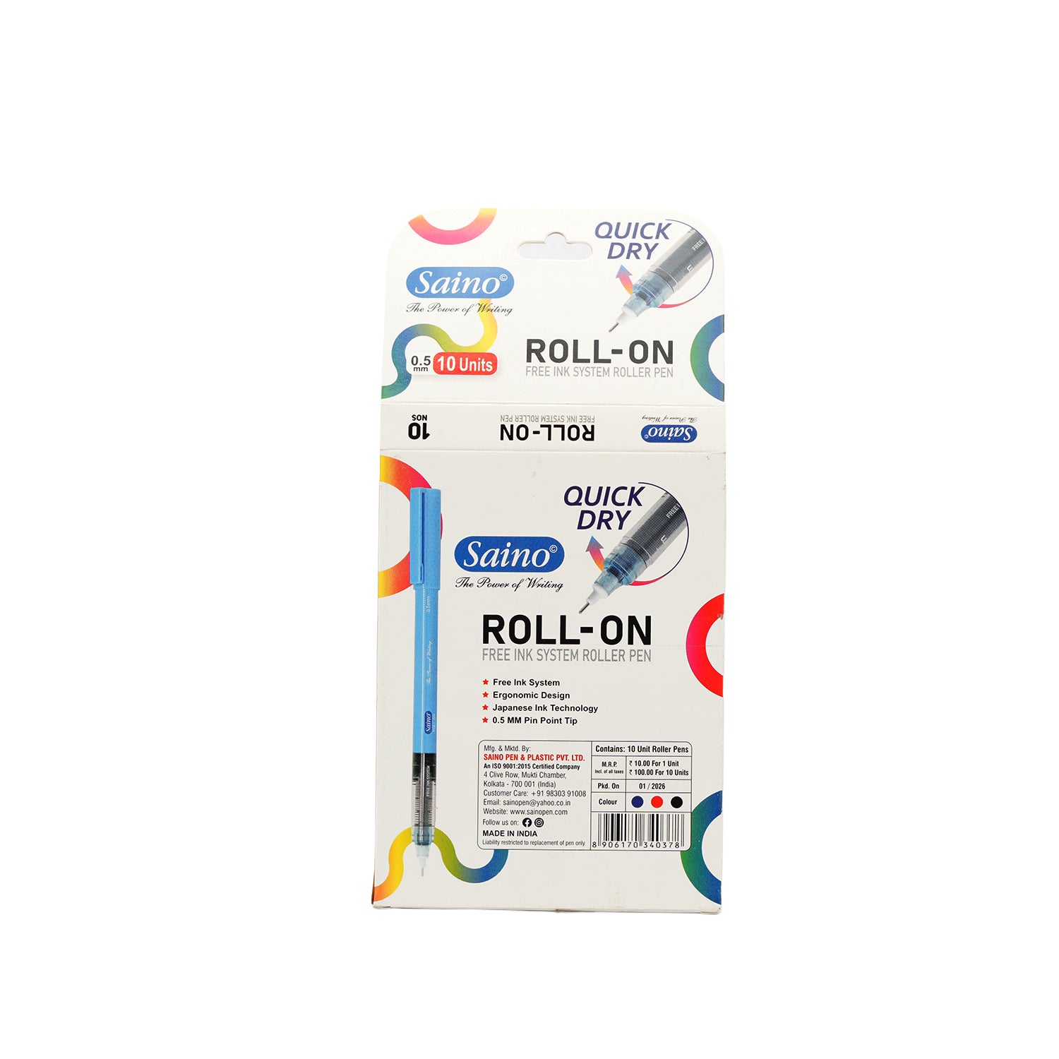 Saino Premium 0.5mm Blue Roller Pens Pack of 10