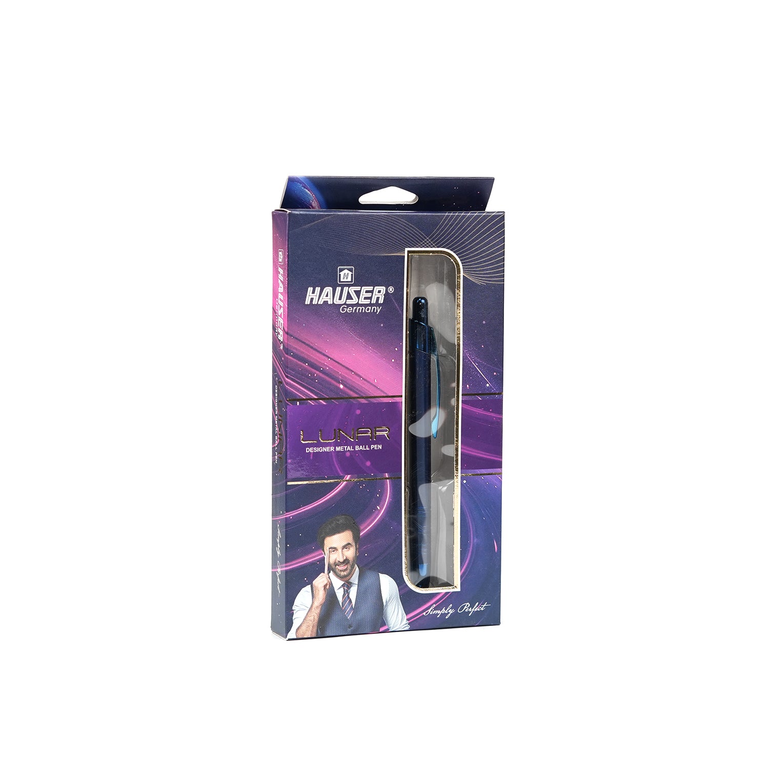 Hauser Lunar Premium Sleek Retractable Metal Body Ballpoint Pen | Blue
