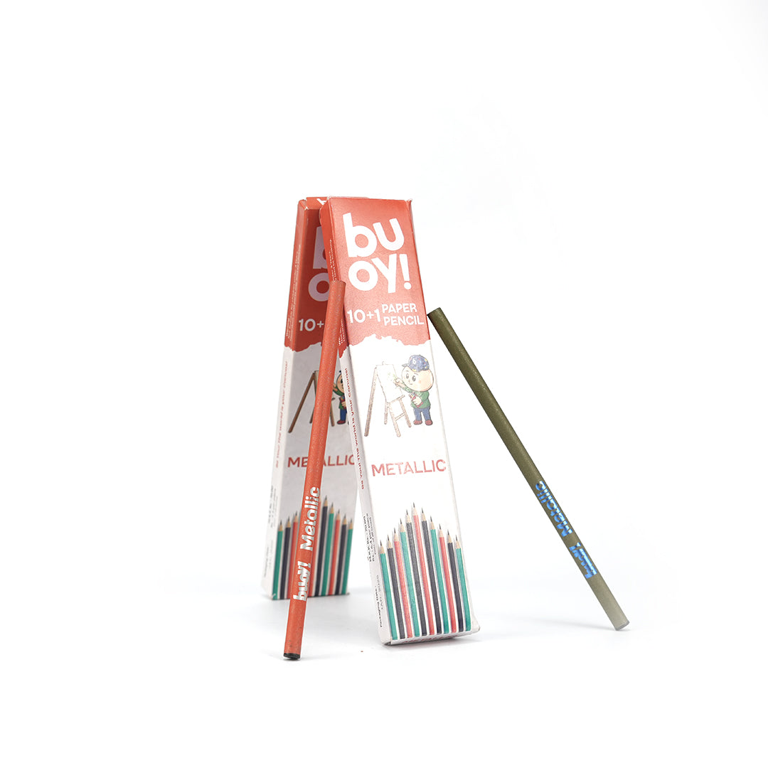 Buoy Premium Metalic 10+1 Paper Wooden Pencil with Sharpener and Eraser
