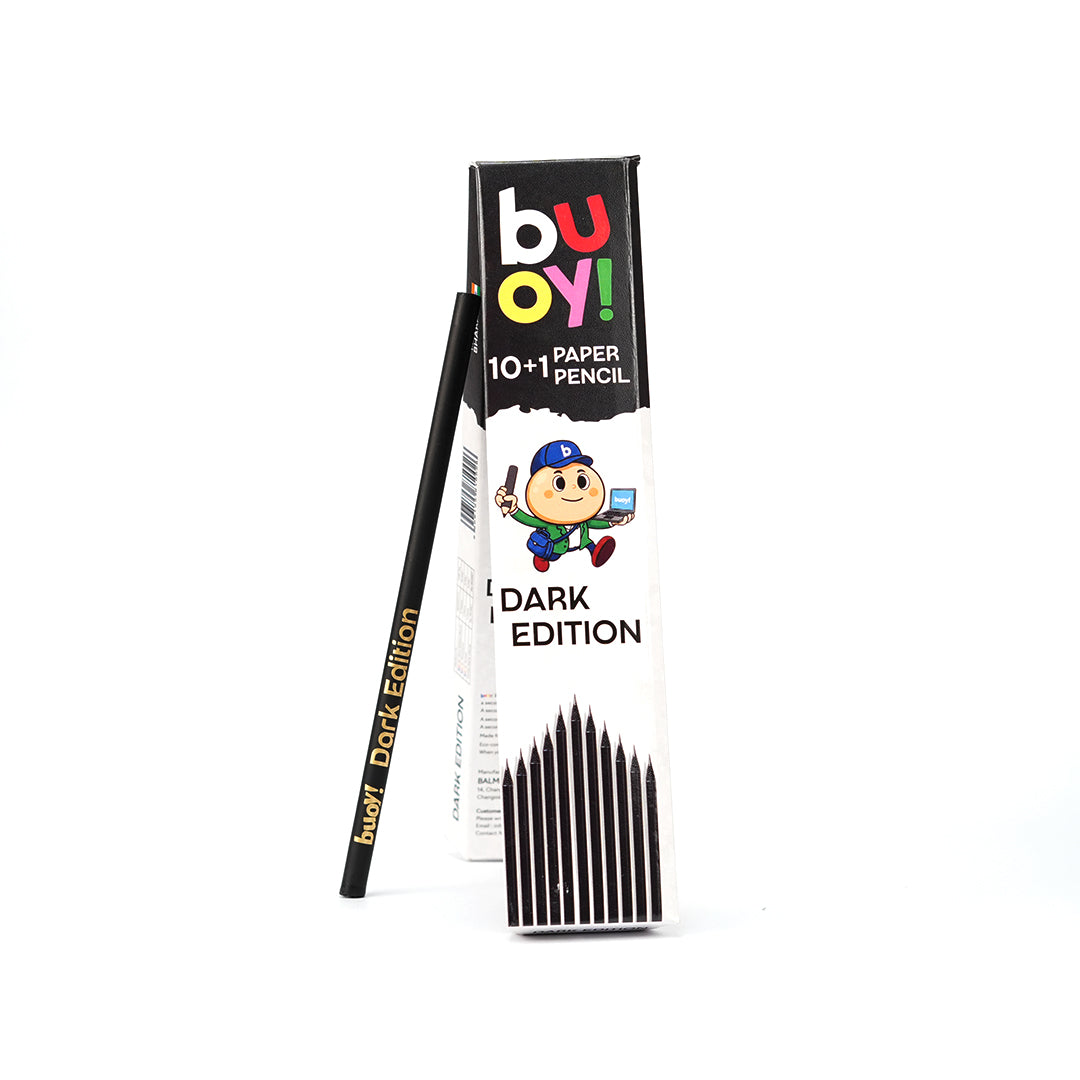 Buoy Premium Dark Edition 10+1 Paper Wooden Pencil with Sharpener and Eraser