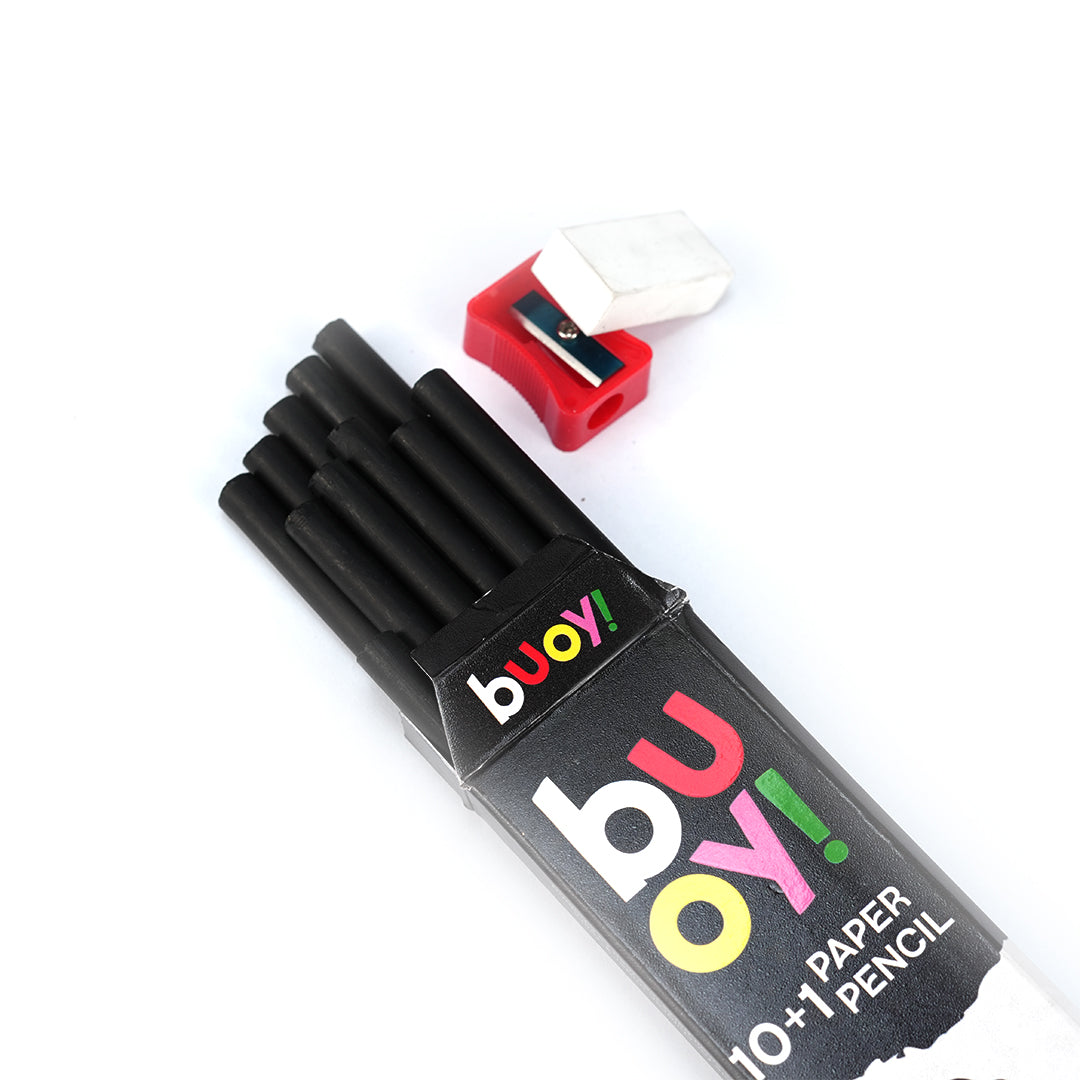Buoy Premium Dark Edition 10+1 Paper Wooden Pencil with Sharpener and Eraser