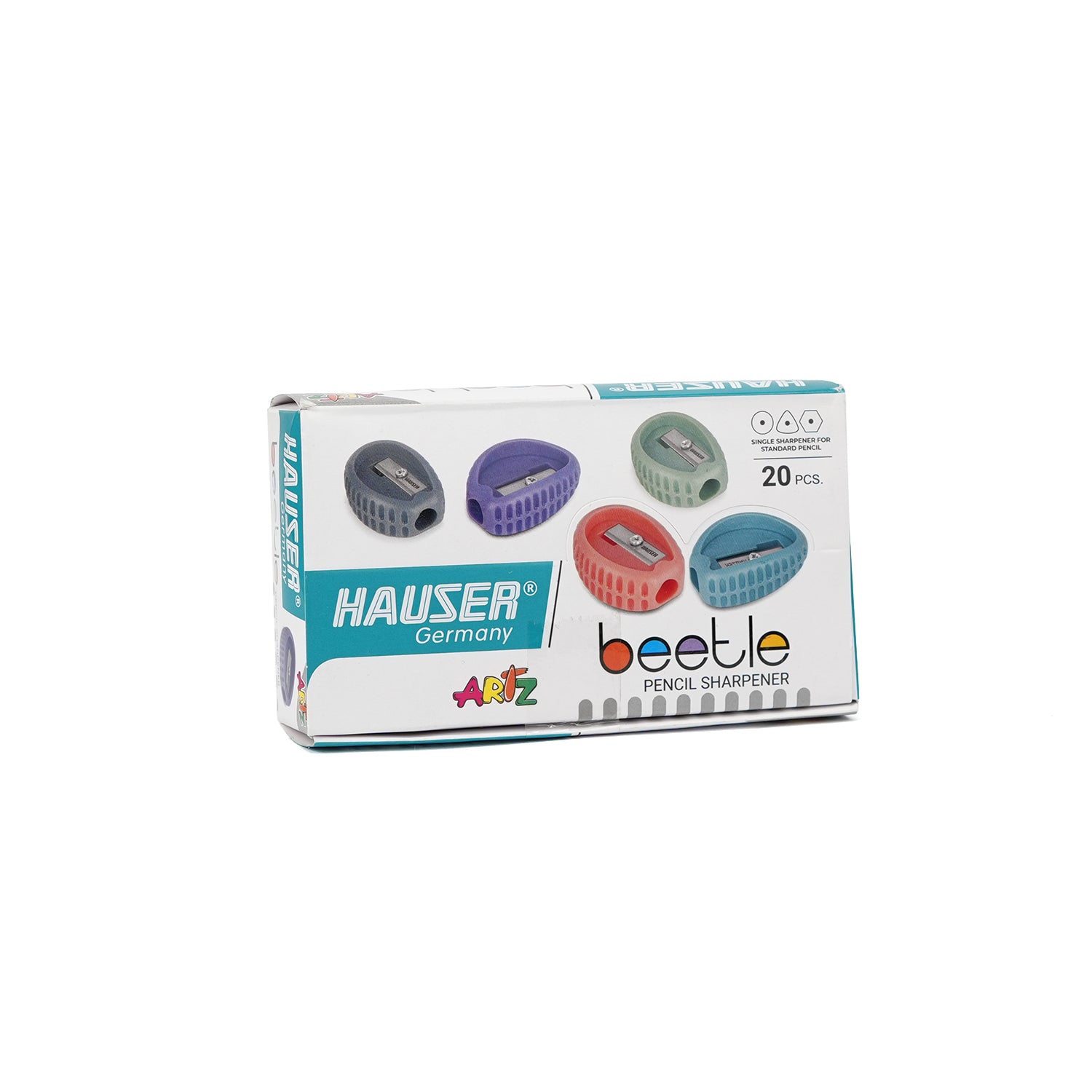 Hauser Artz Beetle Compact Pencil Sharpener - Durable Stainless Steel Blade (20 Pack)
