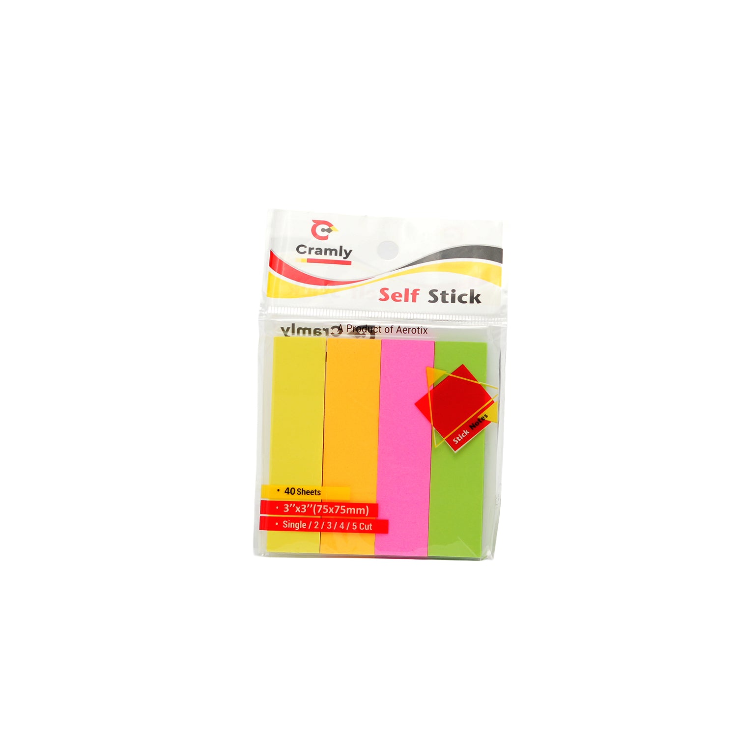 Cramly Premium 3x3 Neon Sticky Notes Pack 40 Sheets