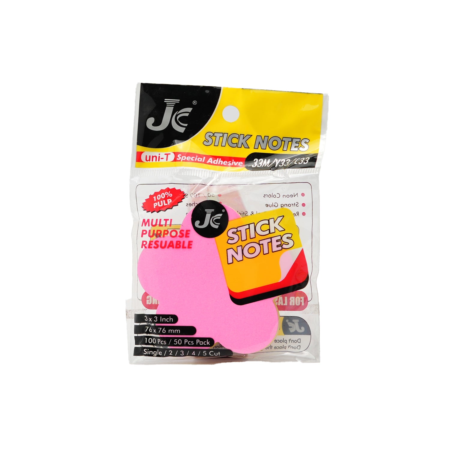JC Premium Neon Sticky Notes 3x3 Inch Removable Pads