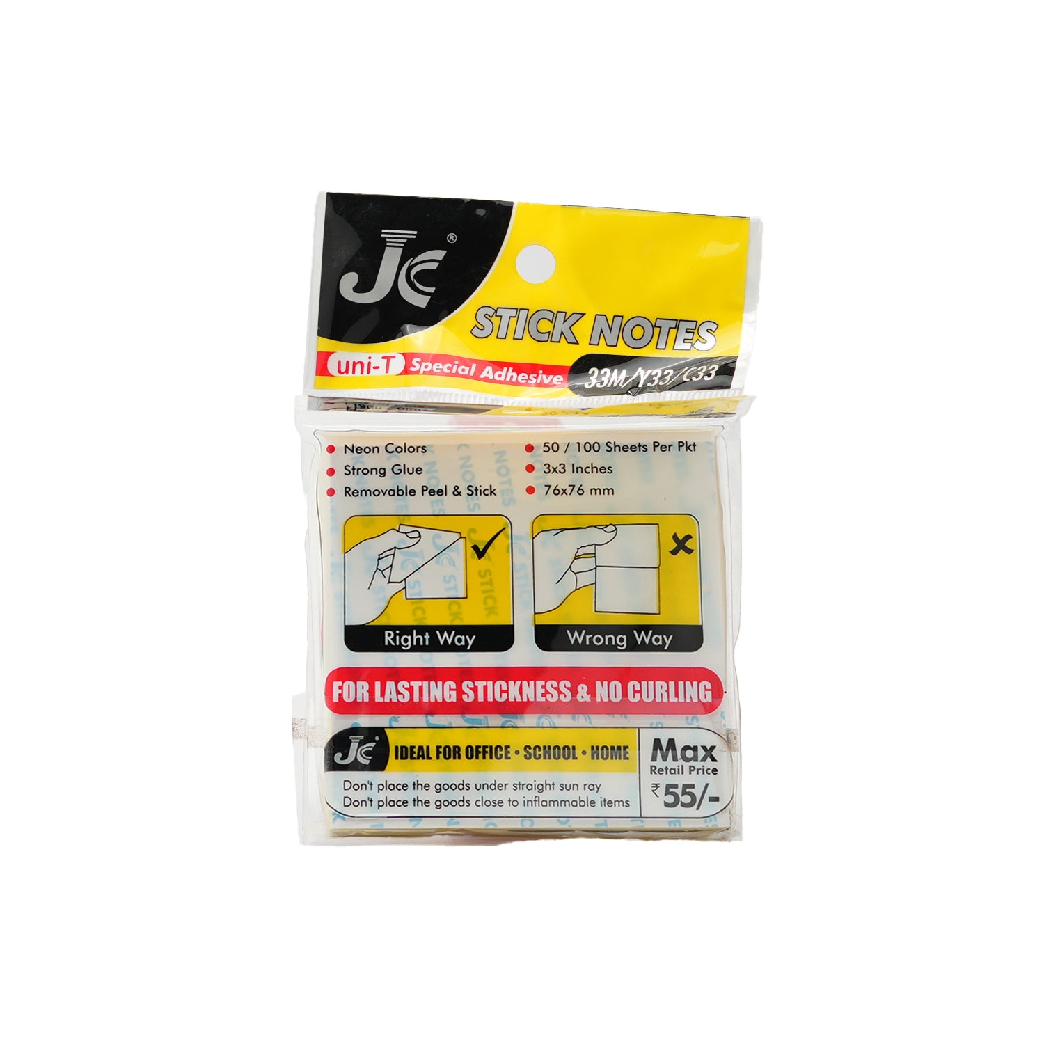 JC Premium Neon Sticky Notes 3x3 Inch Removable Pads