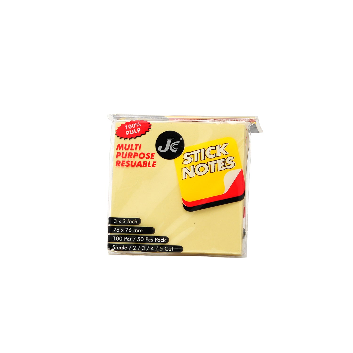 JC Premium 3x3 Inch Neon Sticky Notes 100 Sheets Pack