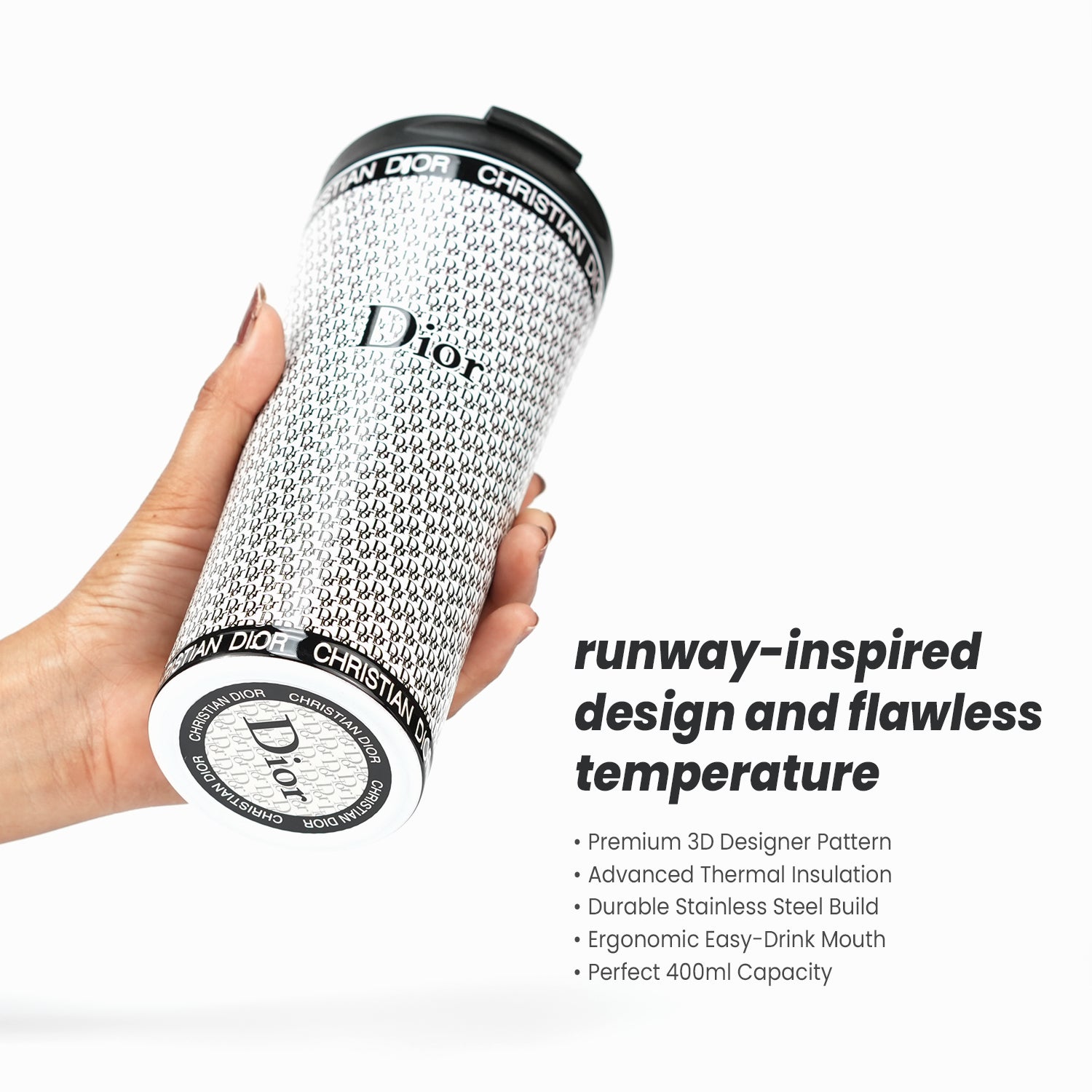 Premium 3D Pattern Stainless Steel Insulated Travel Coffee Mug 400ml