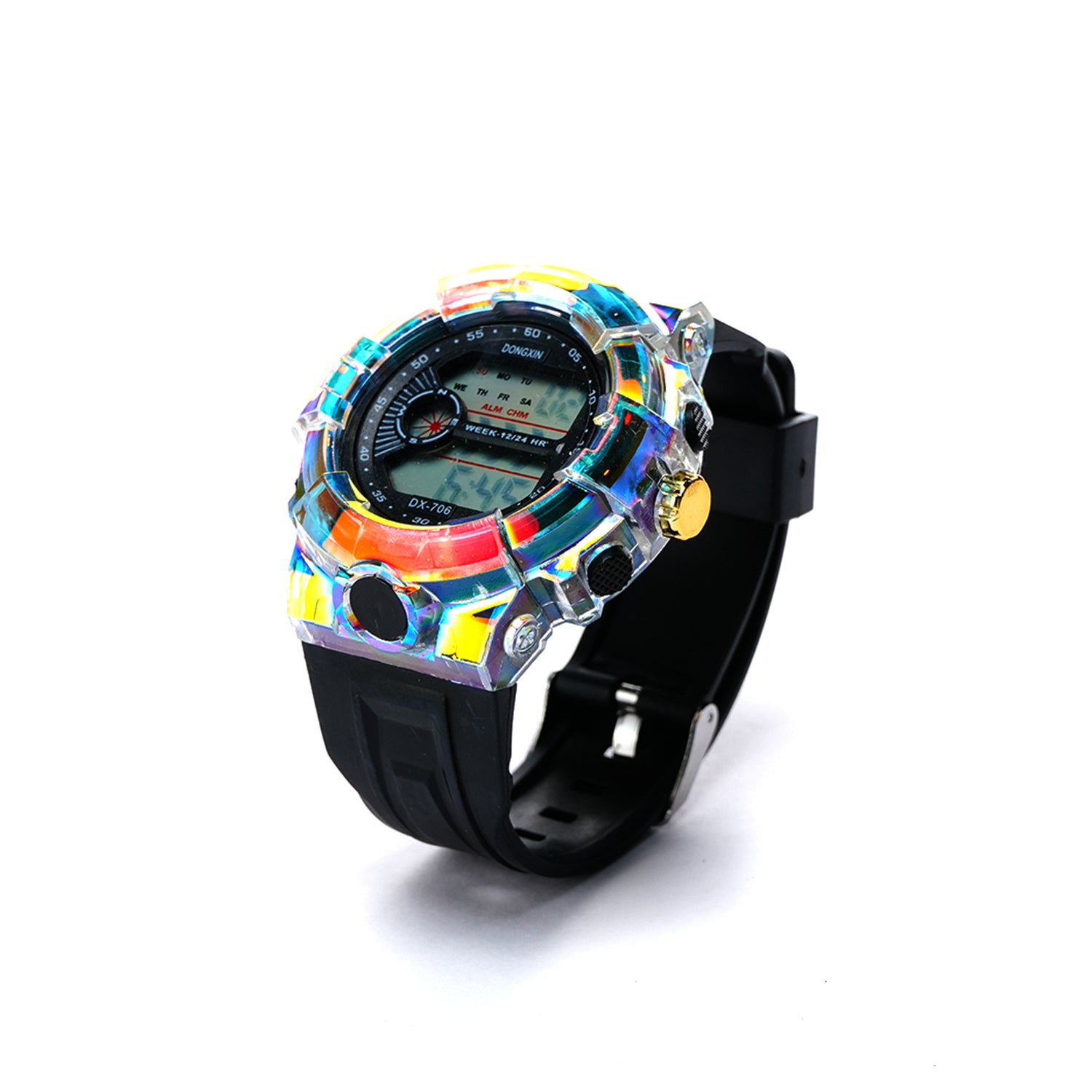 Iridescent Digital Sport Watch with LED Display & Waterproof Transparent Strap