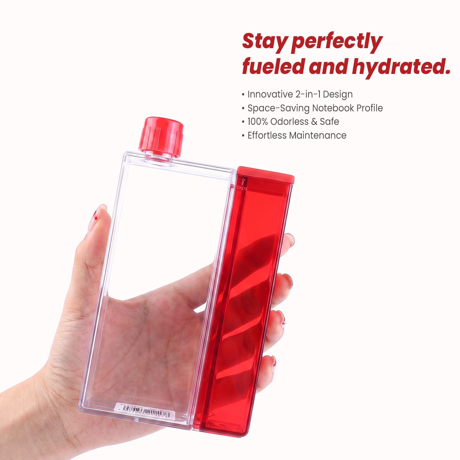 Premium 380ml Notebook Water Bottle with Snack Case | Portable Travel Flask | Red