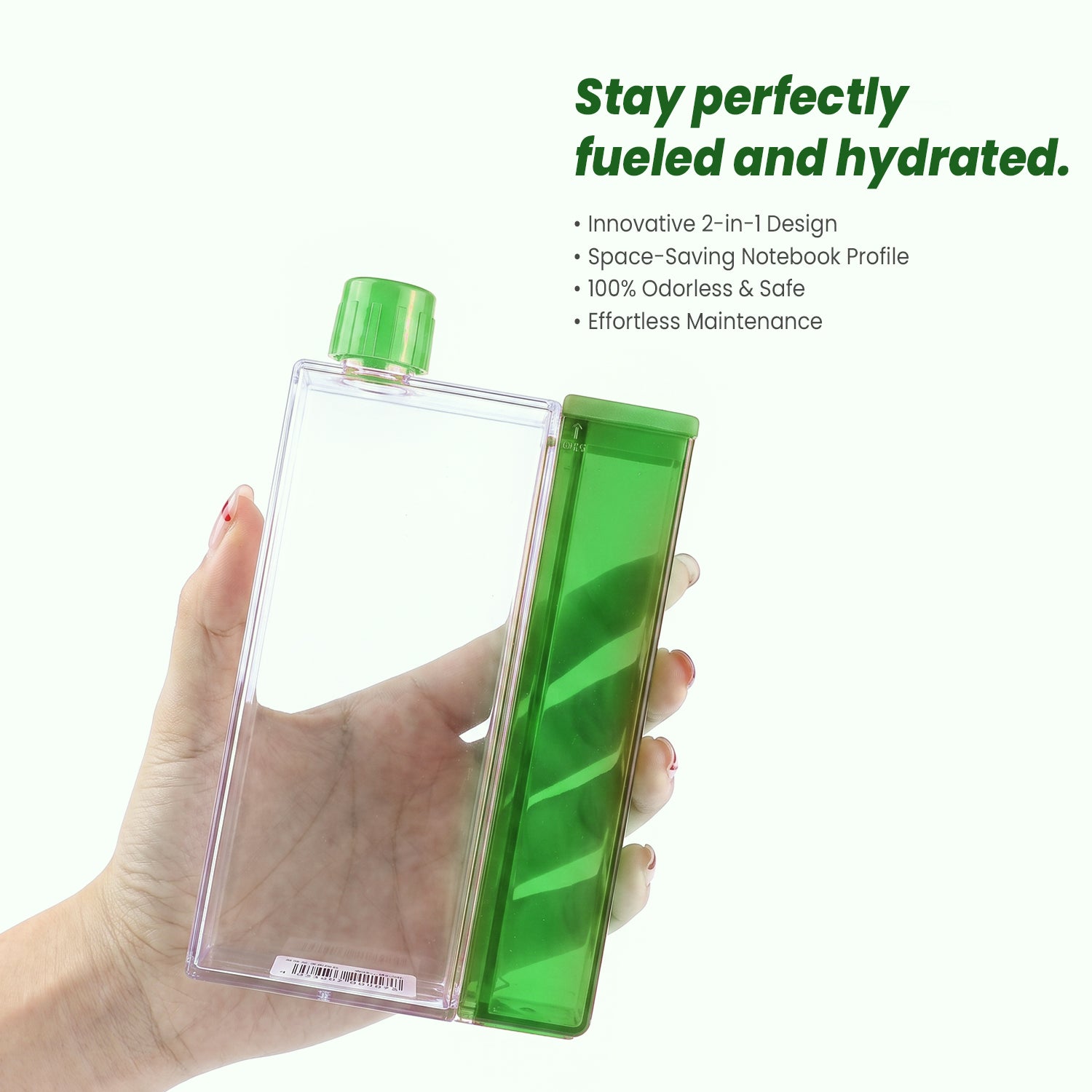 Premium 380ml Notebook Water Bottle with Snack Case | Portable Travel Flask | Green