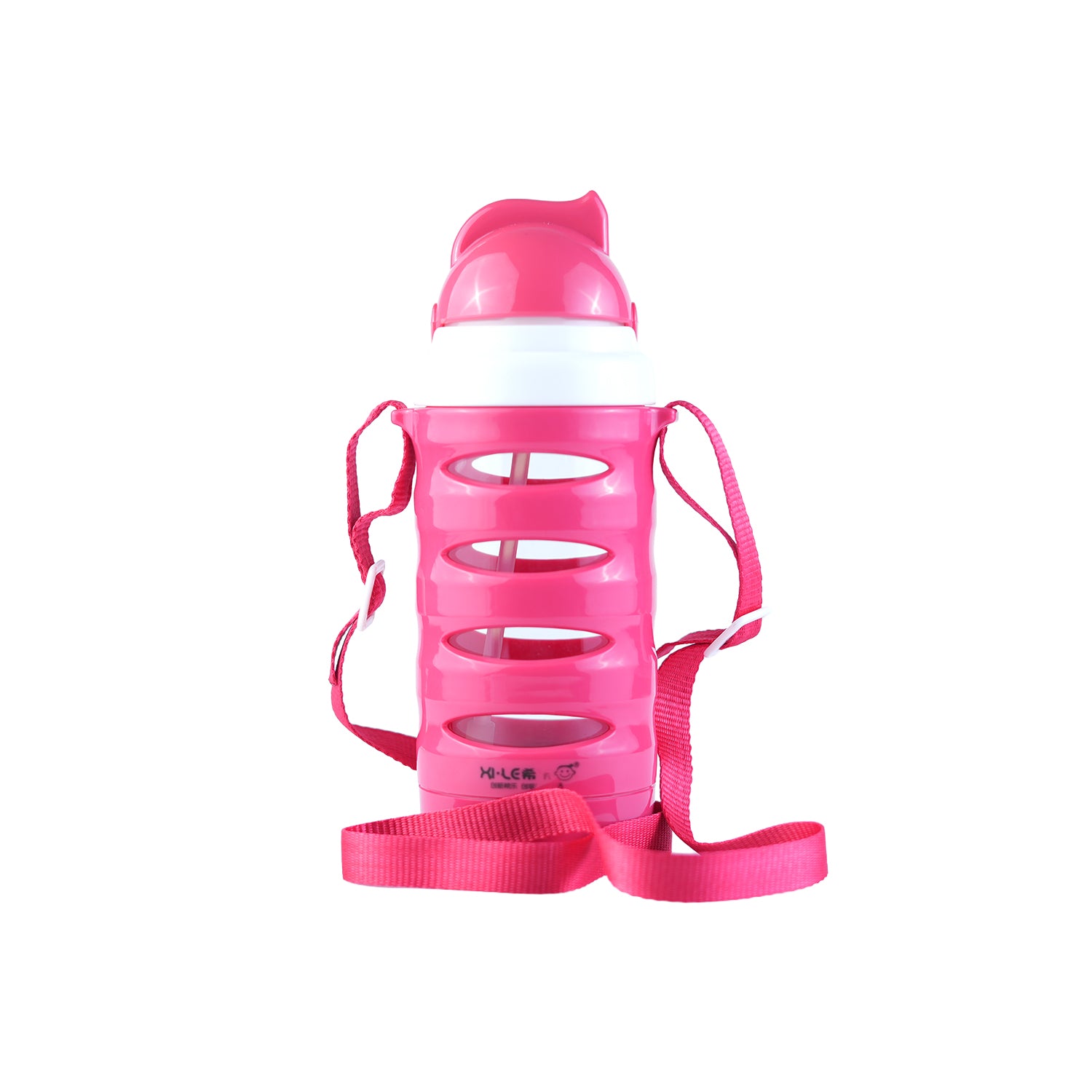 400ml Kids Glass Water Bottle with Strap | Drop-Proof Hybrid Travel Flask | Pink