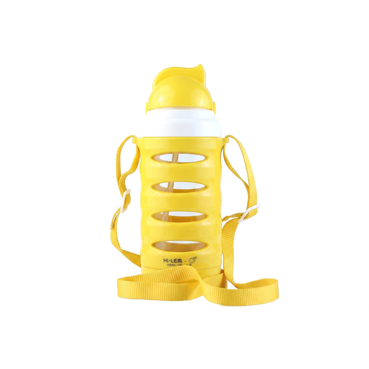 400ml Kids Glass Water Bottle with Strap | Drop-Proof Hybrid Travel Flask | Yellow