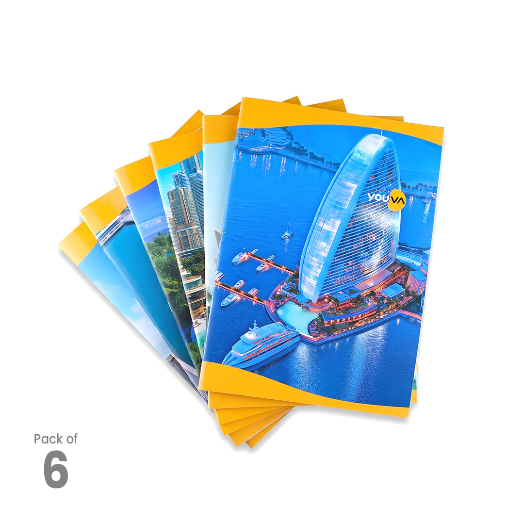 Youva Premium Single Line Long A4 Notebook 172 Pages 6 Pack