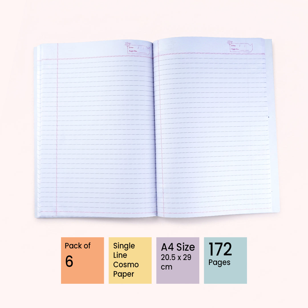 True Colors Single Line Long A4 Notebook 172 Pages 6 Pack TCNB02